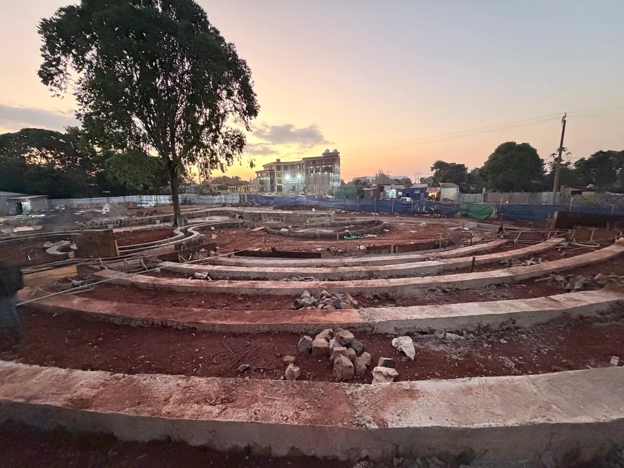 Amphitheatre terraces being set out on site